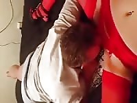 Woman in red lingerie gets her pussy licked