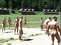 Naked jocks out playing volley ball