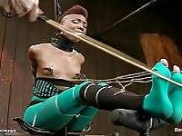 Ebony slave bound and spanked