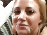 Penis explodes all over blonde's face