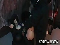 Witch with massive tits takes gorilla dick